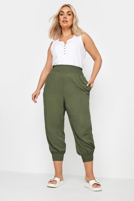 Evans YOURS Curve Khaki Green Shirred Harem Trousers