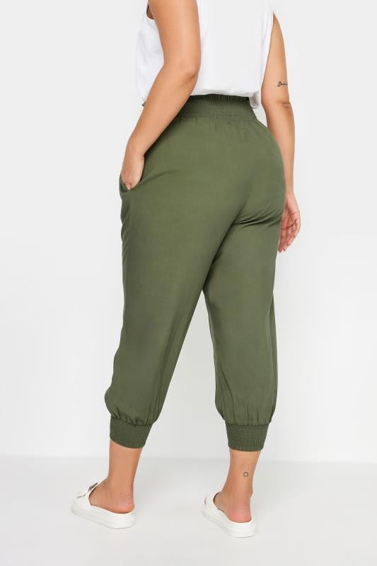 Evans YOURS Curve Khaki Green Shirred Harem Trousers