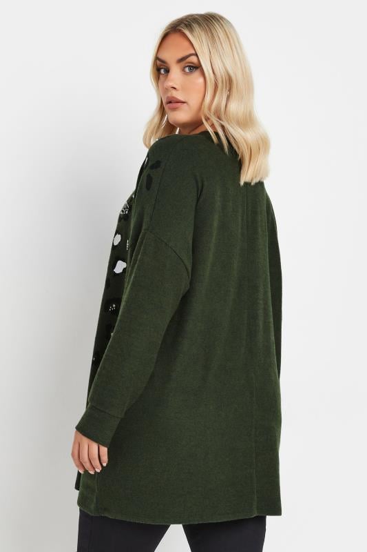 Evans YOURS Curve Khaki Green Soft Touch Leopard Print Jumper