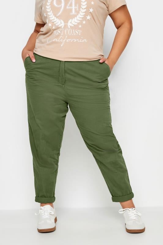 evans YOURS Curve Khaki Green Straight Leg Chino Trousers