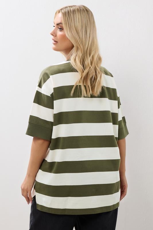 Evans YOURS Curve Khaki Green Stripe Heavyweight T-Shirt