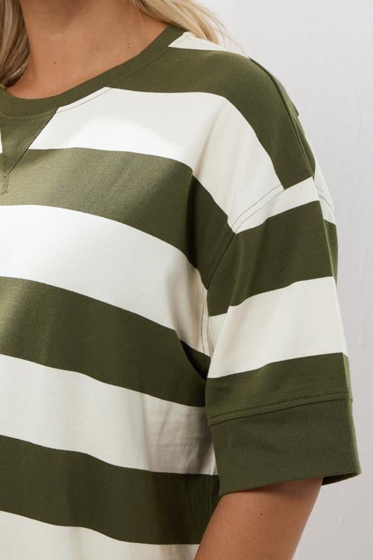 Evans YOURS Curve Khaki Green Stripe Heavyweight T-Shirt