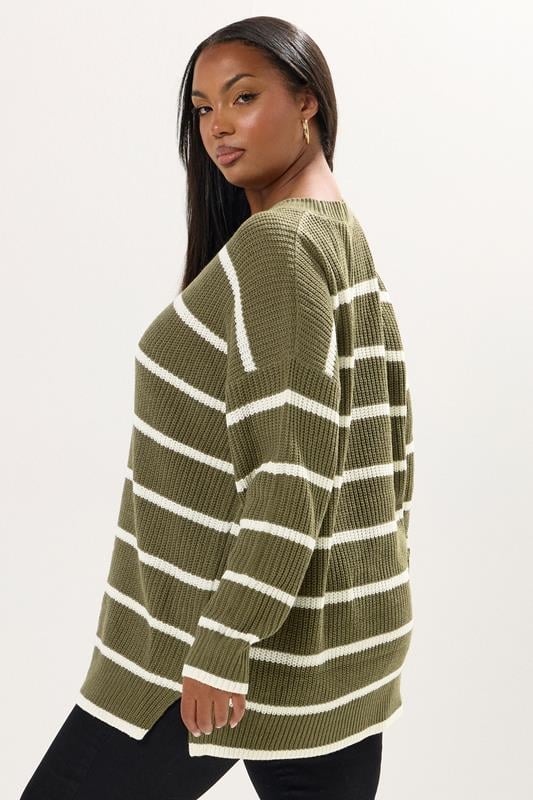 Evans YOURS Curve Khaki Green Stripe Knitted Jumper