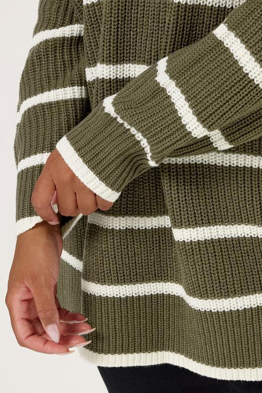 Evans YOURS Curve Khaki Green Stripe Knitted Jumper