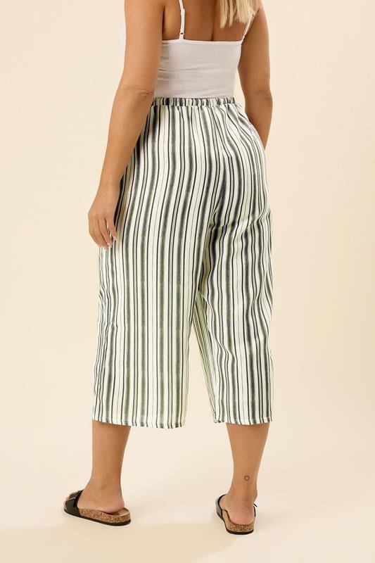 Evans YOURS Curve Khaki Green Stripe Linen Look Culottes