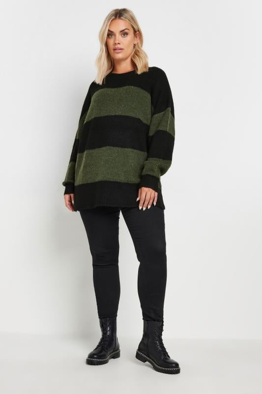 Evans YOURS Curve Khaki Green Striped Knitted Jumper