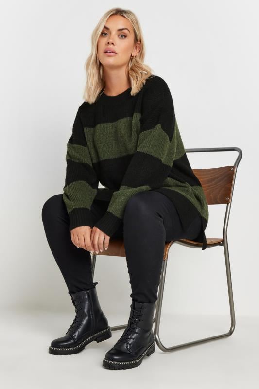 Evans YOURS Curve Khaki Green Striped Knitted Jumper