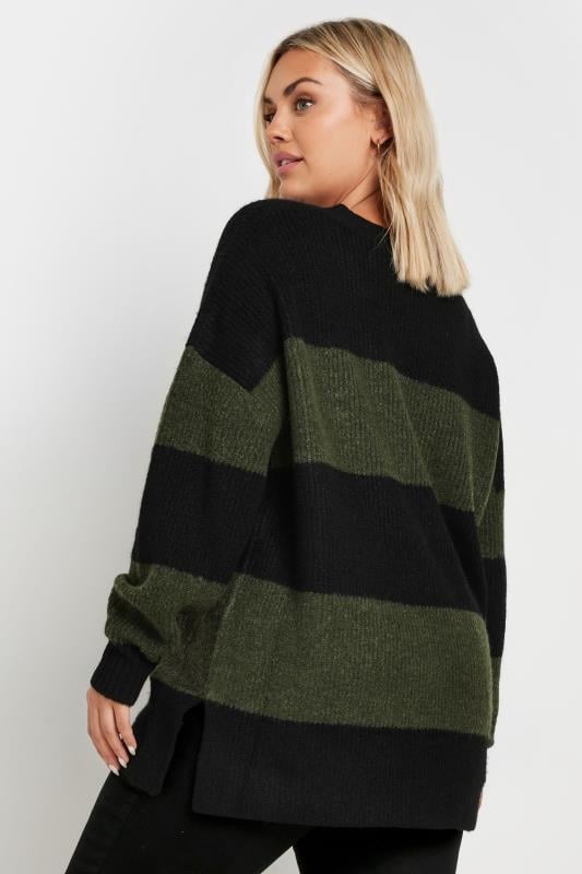 Evans YOURS Curve Khaki Green Striped Knitted Jumper