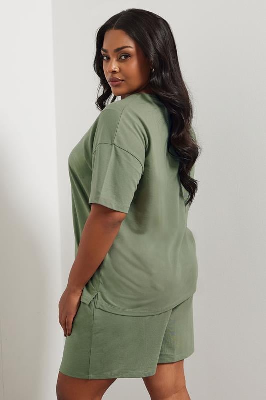 Evans YOURS Curve Khaki Green Sweat Jersey T-Shirt & Shorts Set
