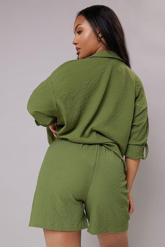 Evans YOURS Curve Khaki Green Textured Pull On Shorts