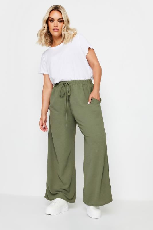 Evans YOURS Curve Khaki Green Twill Wide Leg Trousers
