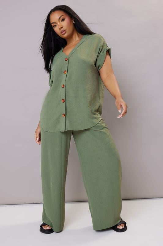 Evans YOURS Curve Khaki Green Twill Wide Leg Trousers