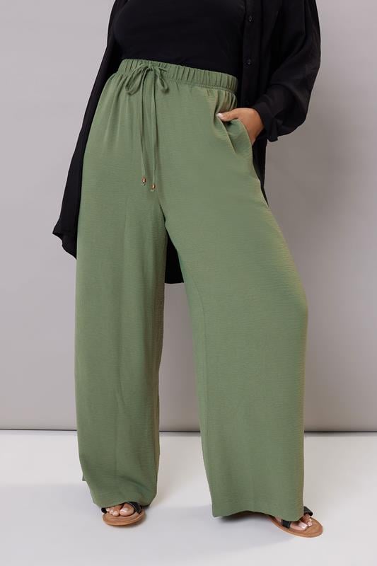 evans YOURS Curve Khaki Green Twill Wide Leg Trousers