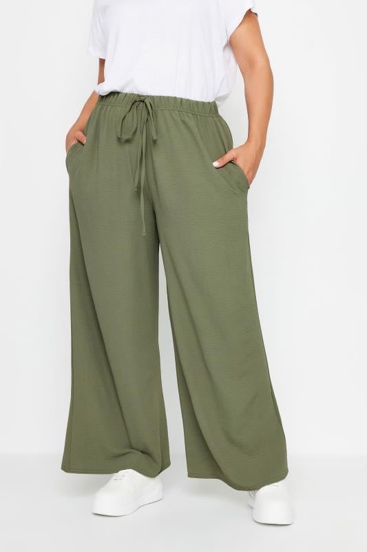 evans YOURS Curve Khaki Green Twill Wide Leg Trousers