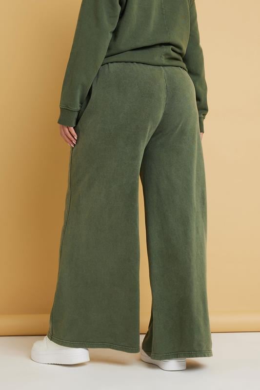 Evans YOURS Curve Khaki Green Washed Wide Leg Joggers