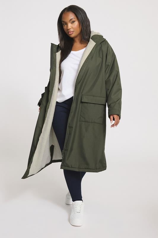 Evans YOURS Curve Khaki Green Waterproof Fleece Lined Robe