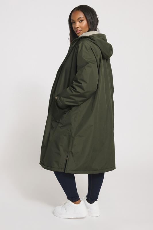 Evans YOURS Curve Khaki Green Waterproof Fleece Lined Robe