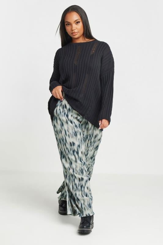 Evans YOURS Curve Light Blue Abstract Print Wide Leg Trousers