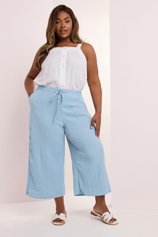 Evans YOURS Curve Light Blue Crinkle Midaxi Culottes