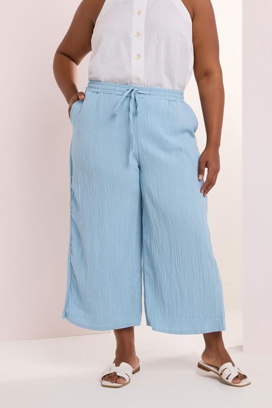 evans YOURS Curve Light Blue Crinkle Midaxi Culottes