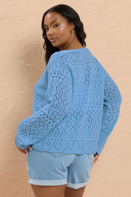 Evans YOURS Curve Light Blue Crochet Button Cardigan