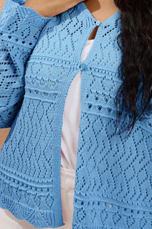 Evans YOURS Curve Light Blue Crochet Button Cardigan