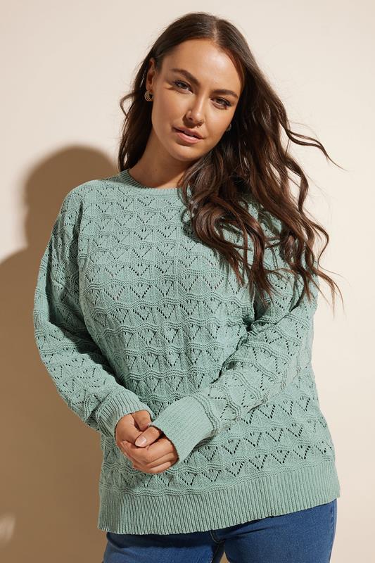 evans YOURS Curve Light Blue Crochet Chenille Jumper