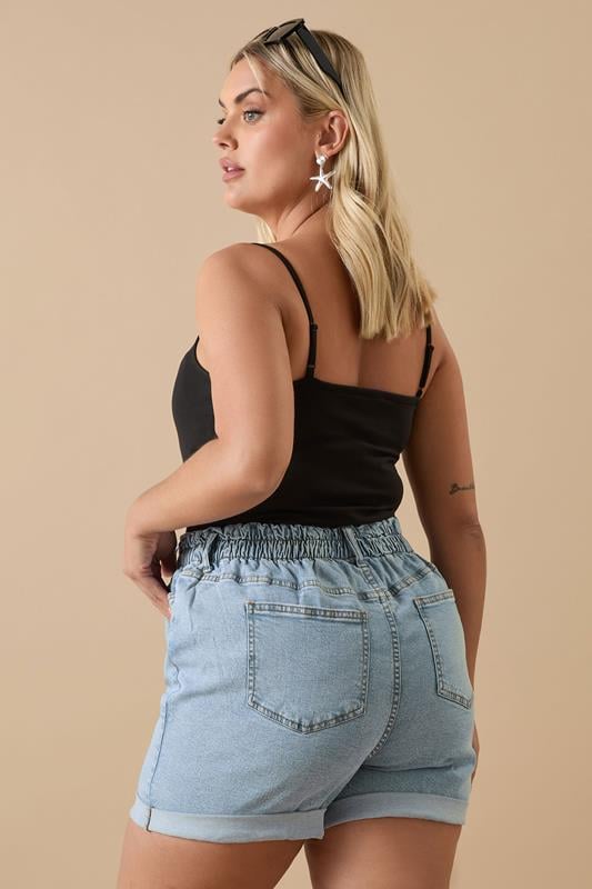 Evans YOURS Curve Light Blue Elasticated Waist Turn Up Denim Shorts