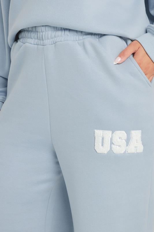 Evans YOURS Curve Light Blue Slogan Wide Leg Joggers