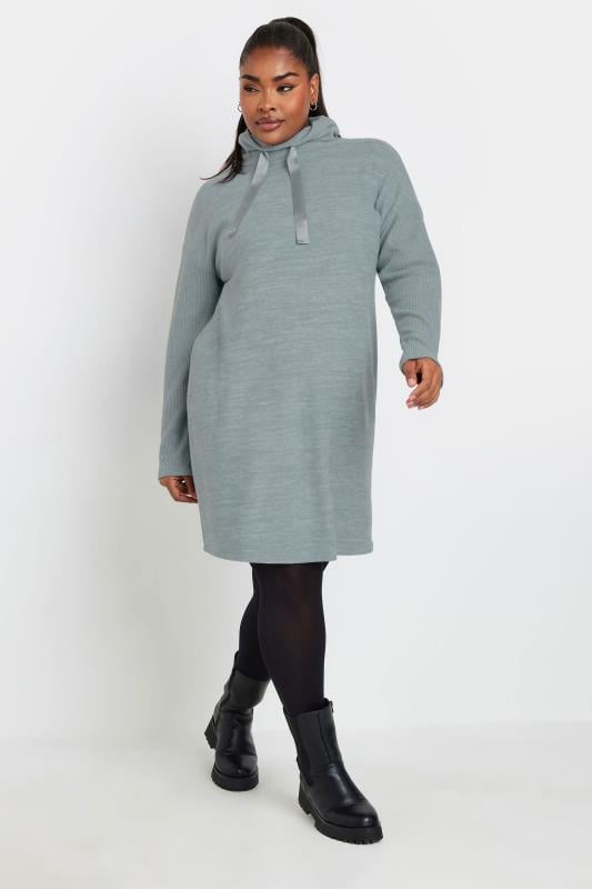 Evans YOURS Curve Light Blue Soft Touch Drawstring Hoodie Dress