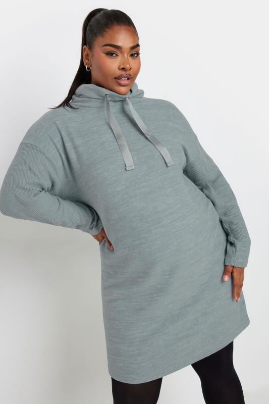 evans YOURS Curve Light Blue Soft Touch Drawstring Hoodie Dress