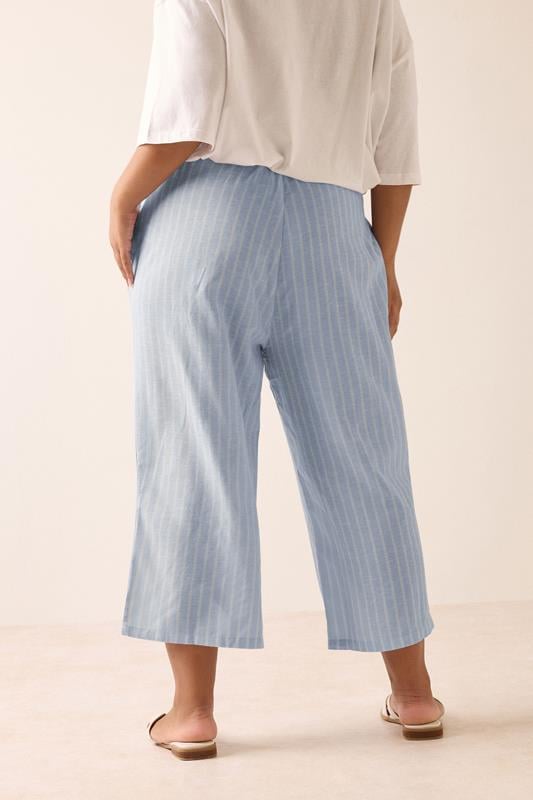 Evans YOURS Curve Light Blue Stripe Linen Cropped Trousers