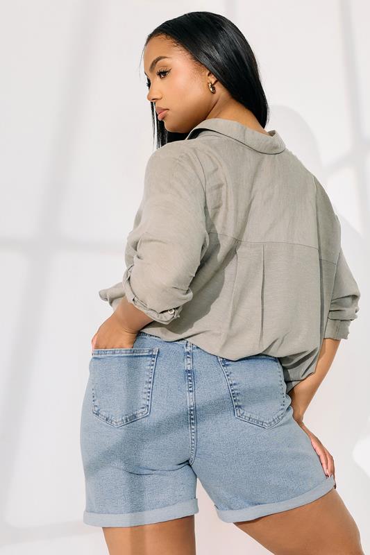 Evans YOURS Curve Light Blue Turn Up Stretch Denim Mom Shorts
