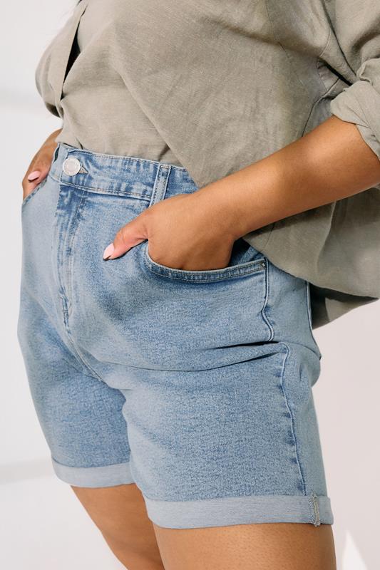 Evans YOURS Curve Light Blue Turn Up Stretch Denim Mom Shorts