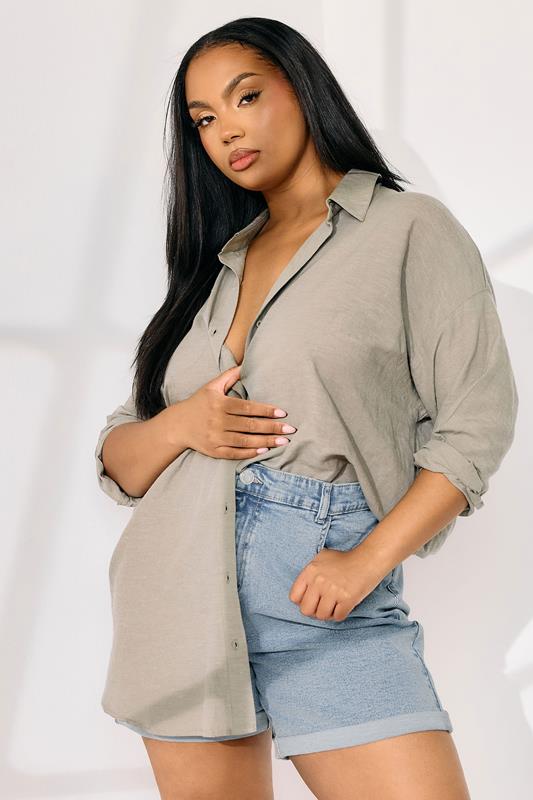 evans YOURS Curve Light Blue Turn Up Stretch Denim Mom Shorts