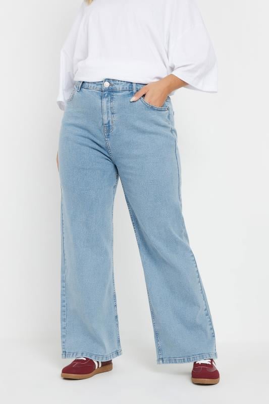 Evans YOURS Curve Light Blue Wash Wide Leg Denim Jeans