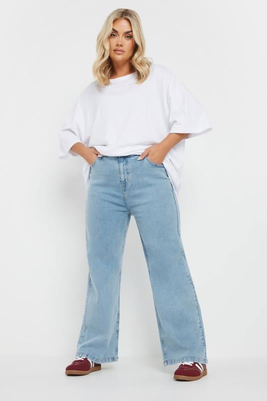Evans YOURS Curve Light Blue Wash Wide Leg Denim Jeans