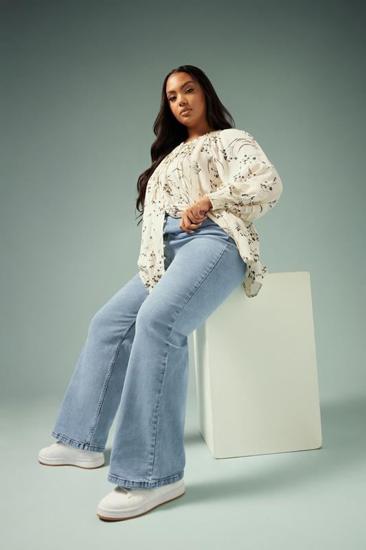 evans YOURS Curve Light Blue Wash Wide Leg Denim Jeans