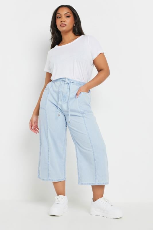 Evans YOURS Curve Light Blue Wide Leg Cropped Denim Jeans