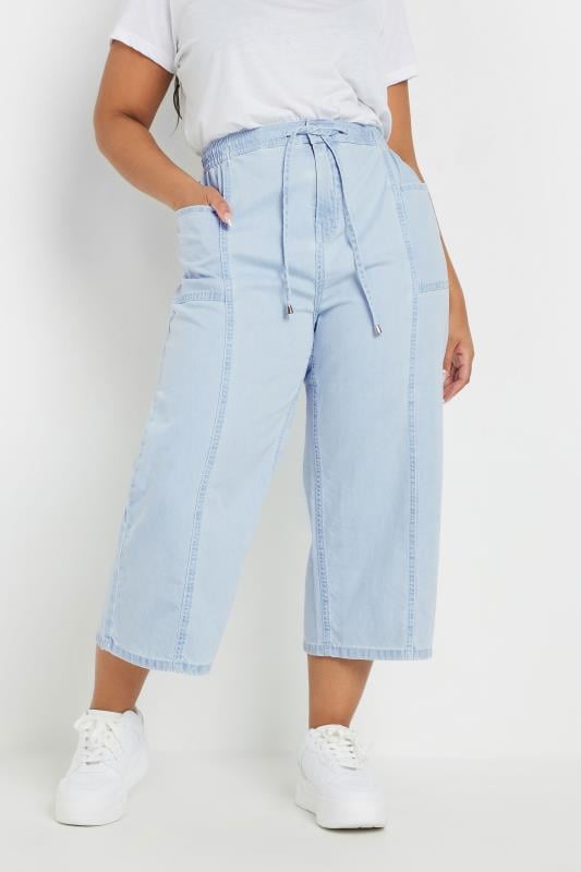 evans YOURS Curve Light Blue Wide Leg Cropped Denim Jeans