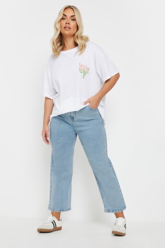 Evans YOURS Curve Light Blue Wide Leg Cropped Jeans