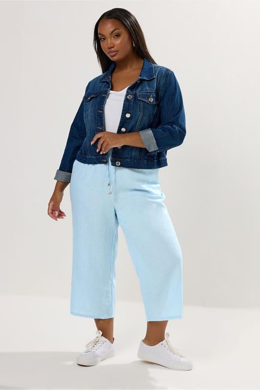 Evans YOURS Curve Light Blue Wide Leg Linen Culottes