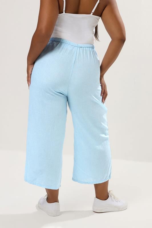 Evans YOURS Curve Light Blue Wide Leg Linen Culottes