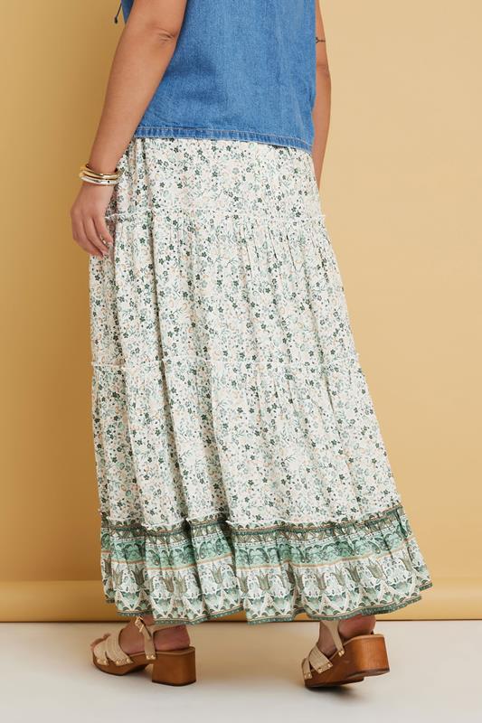 Evans YOURS Curve Light Green Ditsy Floral Tiered Skirt