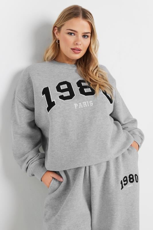 Evans YOURS Curve Light Grey '1980' Slogan Sweatshirt