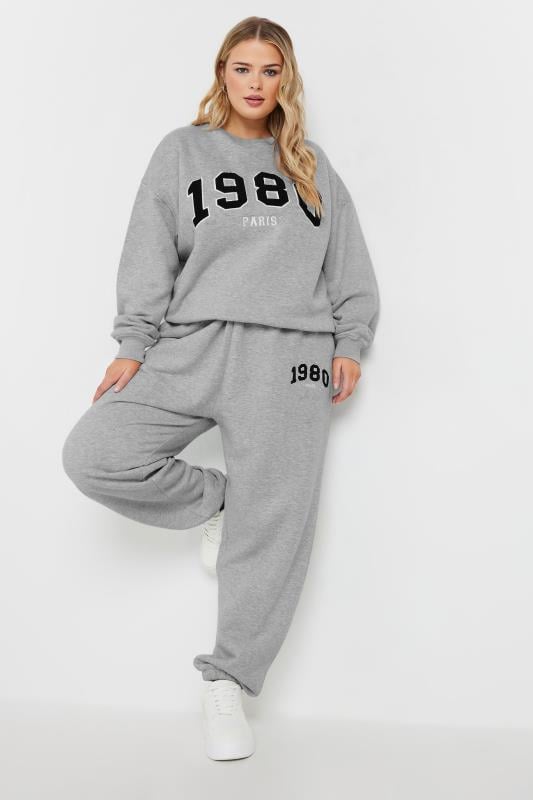 Evans YOURS Curve Light Grey '1980' Slogan Sweatshirt