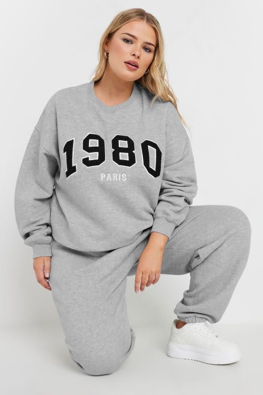 evans YOURS Curve Light Grey '1980' Slogan Sweatshirt