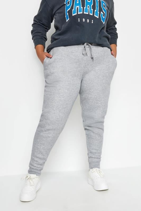 evans YOURS Curve Light Grey Cuffed Stretch Joggers