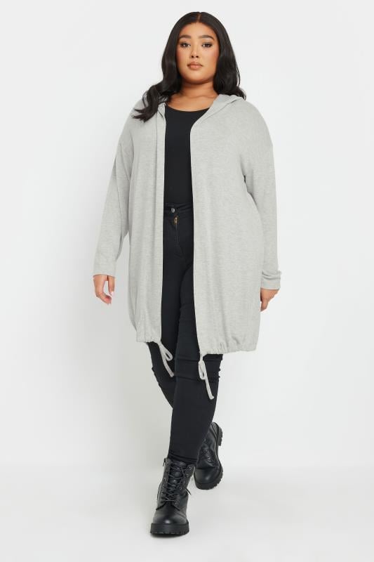 Evans YOURS Curve Light Grey Longline Hooded Cardigan