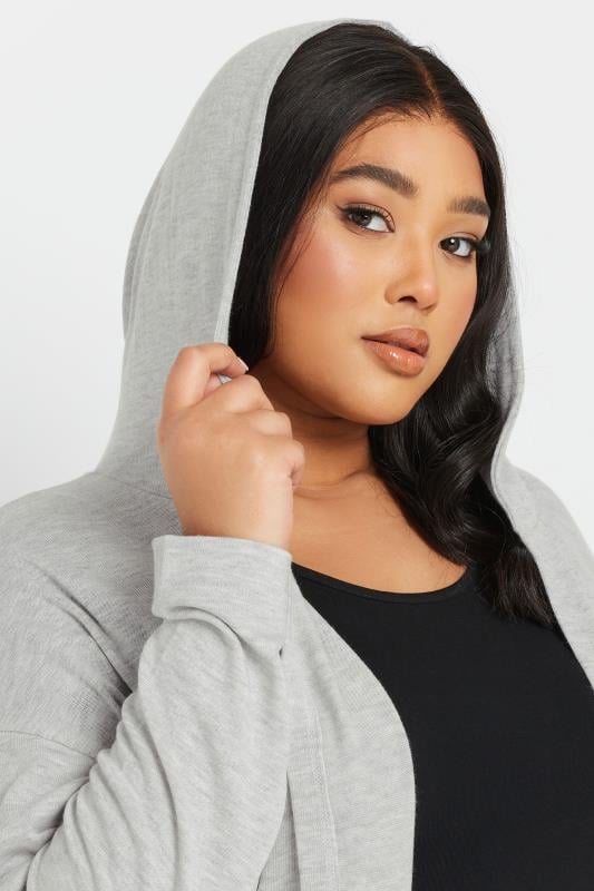 Evans YOURS Curve Light Grey Longline Hooded Cardigan